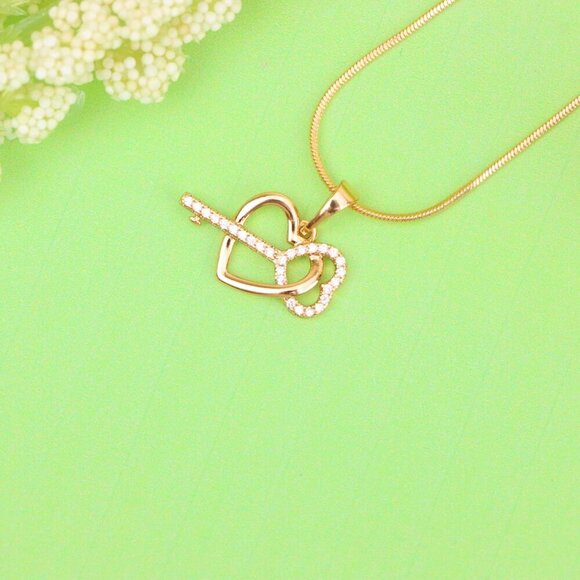 "Rose Gold Heart & Key Pendant with Sparkling Stone Accents, XPPT1862 - Picture 3 of 13